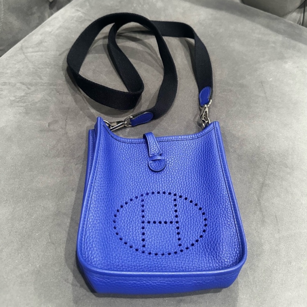 Blue Hermes TPM Evelyne Handbag